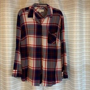Size 1X Red White and Blue Long Sleeve Plaid Shirt
